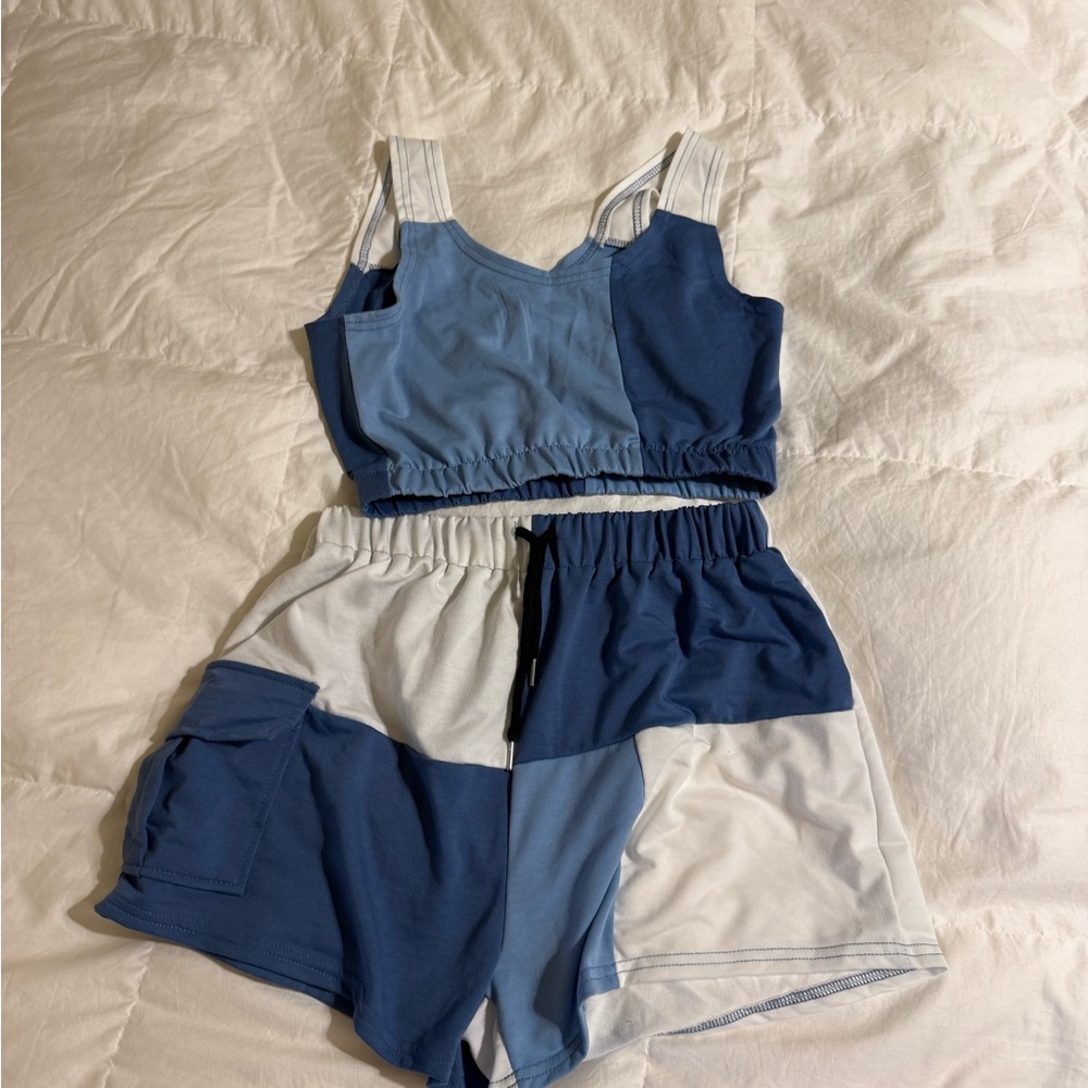 SHEIN Light Blue and White Casual Set